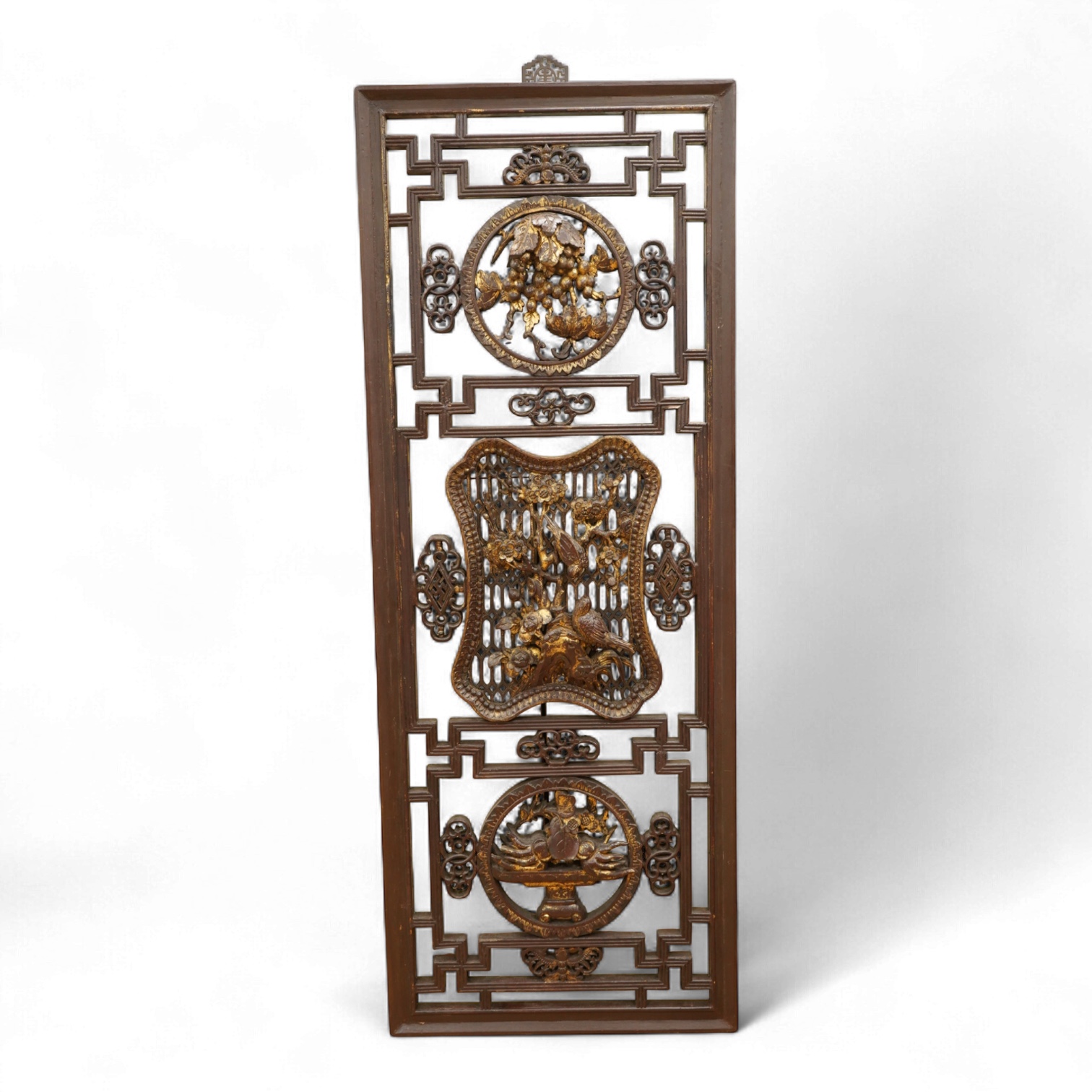 A 19th century Chinese gilt lacquered wood panel, 128cm high